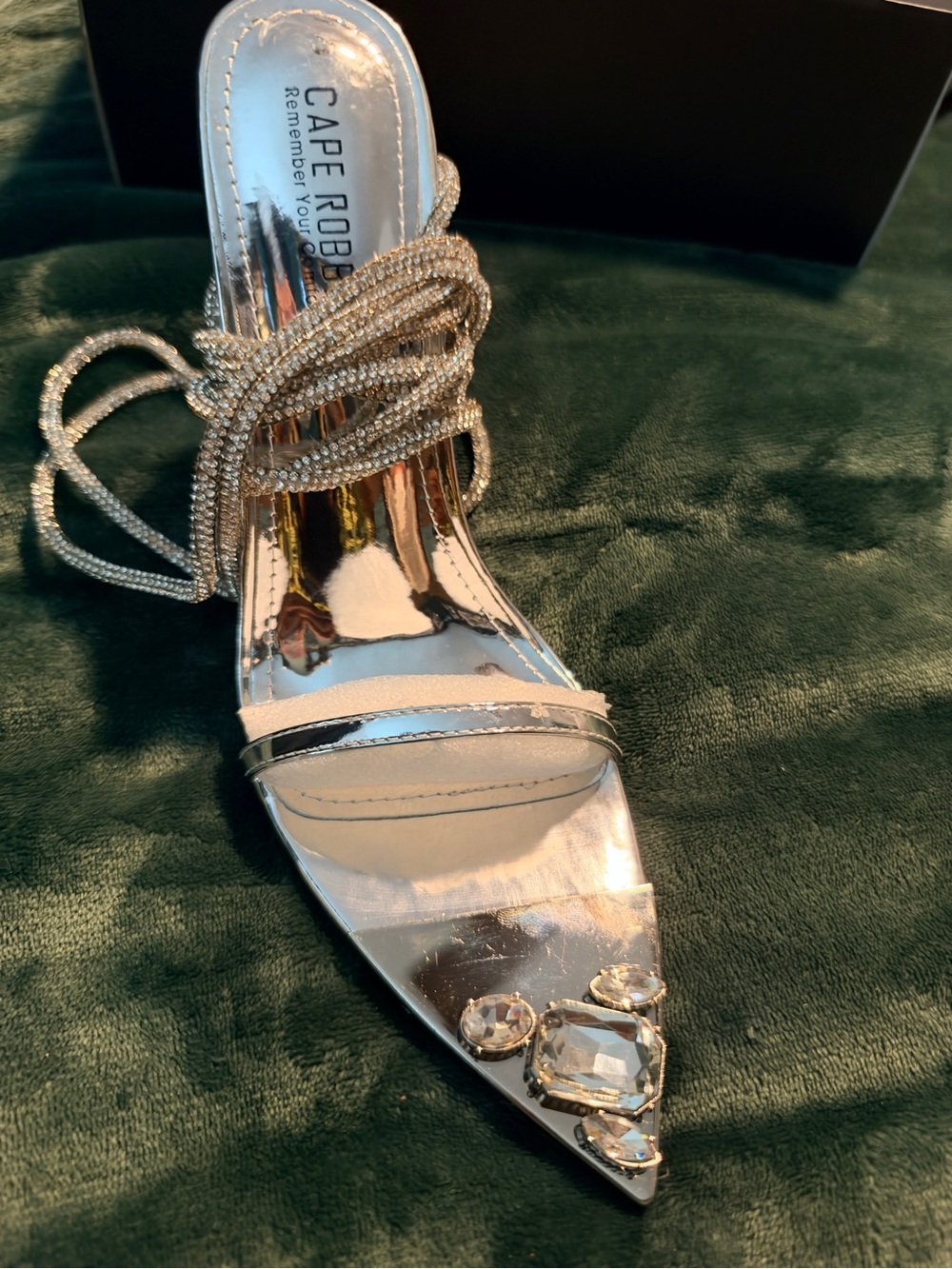 Cape Robbin Silver Jeweled Strappy Pointed Toe Heels